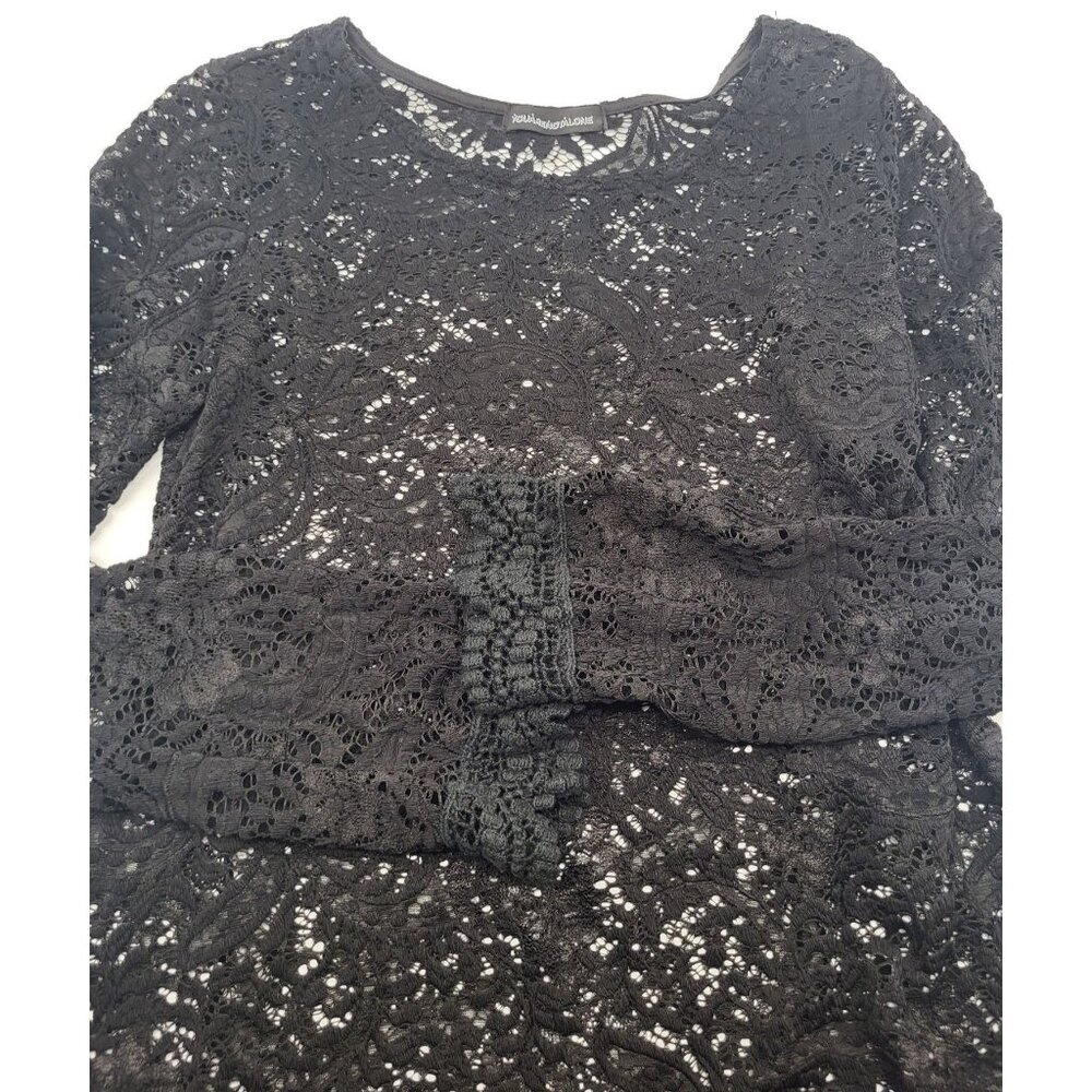 VTG Women's LG Whimsigoth Full Lace Long Sleeve Top Blouse See through y2k black - Picture 3 of 10